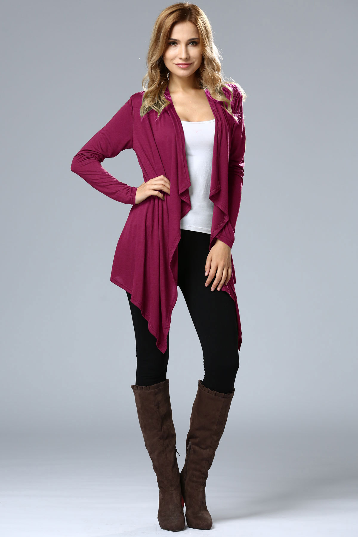 SZ60004-2 Asymmetric Neck Casual Cardigans